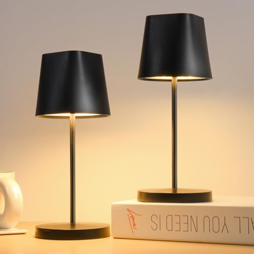 Quntis Candeeiro de mesa recarregável sem fio, tátil regulável 3000 K-5000 K, candeeiro de mesa LED portátil para interior/exterior, restaurante/bar/camping/quarto/sala de estar, preto (2 peças)