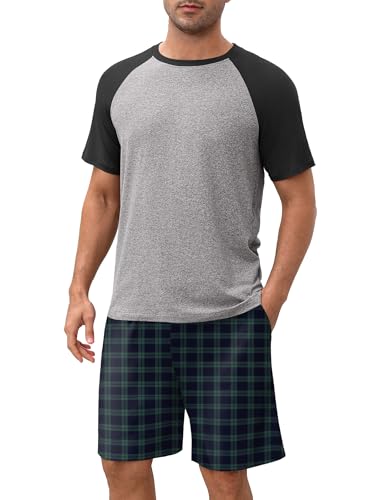 Ekouaer Pijama para homem, verão, confortável e leve, pijama com calções, de manga curta, S-XXL