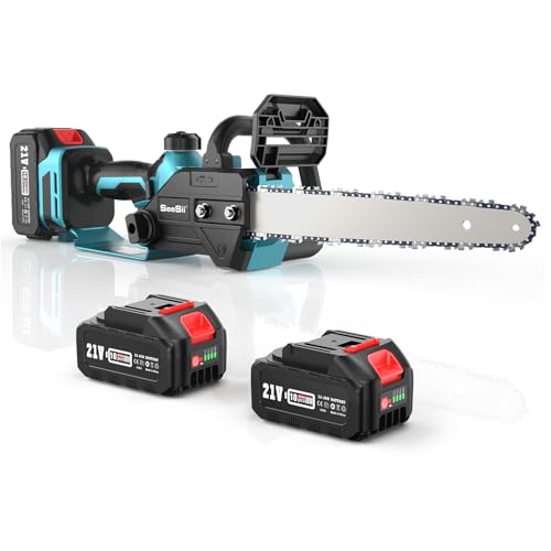 SEESII Mini serra elétrica de 8000 mAh, motor sem escovas de 10 polegadas, motor sem escovas de 1200 W, lubrificação automática de corrente, barra de 25 cm, ideal para lã e árvores