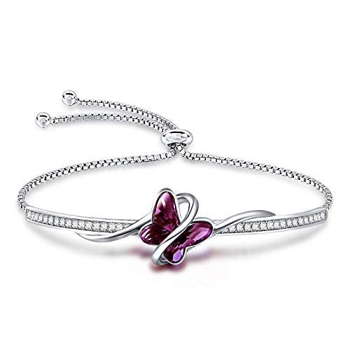 GEORGE · SMITH Pulseira de mulher prateada, bracelete ajustável banhado a ouro branco de 14 K, pulseira borboleta com zircónio 5A - ideias de presente para mulher para aniversário, aniversário