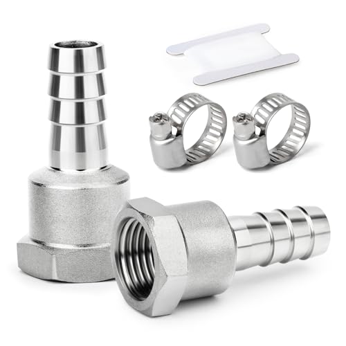 ERGAOBOY 2 peças mangueira barb acessórios, 10 mm barb a 1/4 polegada fêmea BSP, 304 acessórios para mangueira de aço inoxidável, acessórios de compressão de água, industrial