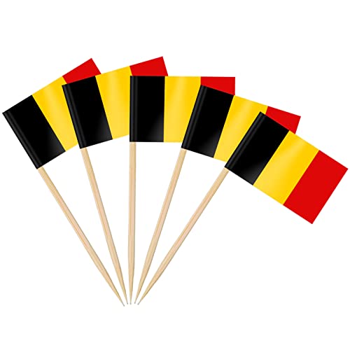 AhfuLife - 100 peças de decoração de bolo de bandeira de palitos de dentes, palitos de coquetel, sanduíches, comida, pastelaria, taça do mundo, artigos de festa (Belgium, 200)
