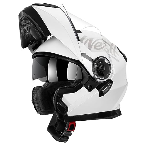 Westt Capacete de motocicleta modular - ECE 22.06 capacete motocross homem viseira dupla capacetes para mota - capacete integral capacete mota mulher flexível capacete rígido branco M (57-58 cm)