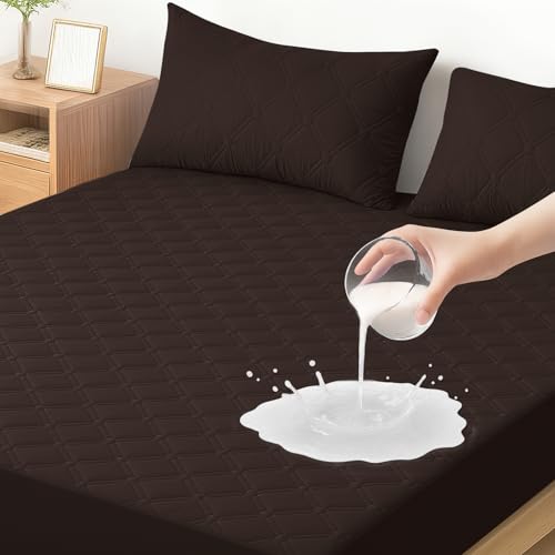 Ystyle Protetor de colchão impermeável, 90 x 190 cm, capa de colchão anti-ácaros anti-riscos, elástico em todo o contorno, cobertura de colchão hipoalergénico, para altos de 30 cm, café escuro