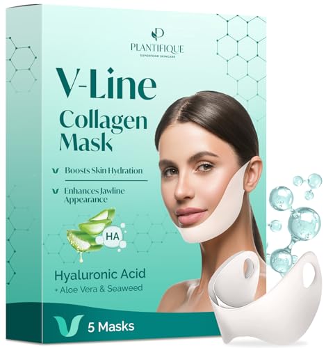 PLANTIFIQUE Máscara facial colageno V-Line Lifting Mask - 5 máscara facial hidratante - porta-moedas para papa mulher e homens - Collagen Face Mask Chin Strap