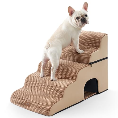 COZY KISS Escadas largas para cães com túnel de 19,7" de largura, grande degrau desmontável de espuma para cães pequenos, cachorros ou gatos (castanho claro, 50 x 83 x 57 cm - orifício, 5,0 )