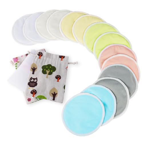 Aolso Almofadas de amamentação de bambu orgânico, 14 almofadas laváveis saco de lavagem, almofadas para mamilos de amamentação para maternidade, almofadas reutilizáveis para amamentação