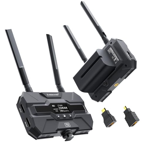 Lemorele Transmissor e recetor HDMI sem fios com 2 x 4400 mAh Batteries, 200 m FHD Wireless Video Transmission Set with HDMI Looopout, suporte 1TX for 4RXs for Live Stream, filmagem e fotografia
