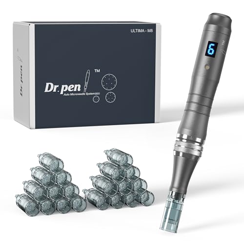 Dr. Pen Última M8 Microneedling Pen: Dr. Pen máquina profissional sem fios de microneedle com 20 cartuchos - Microneedle Skin Pen para rosto e corpo e crescimento de barba de cabelo