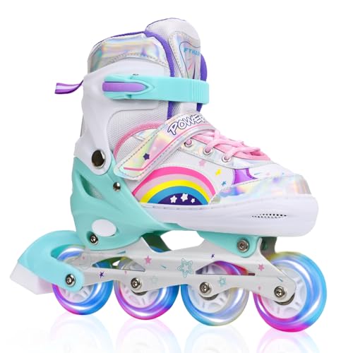Patins em linha ajustáveis para menina menino patins linha com todas as rodas iluminadas, patins em linha para crianças para uso interno e externo