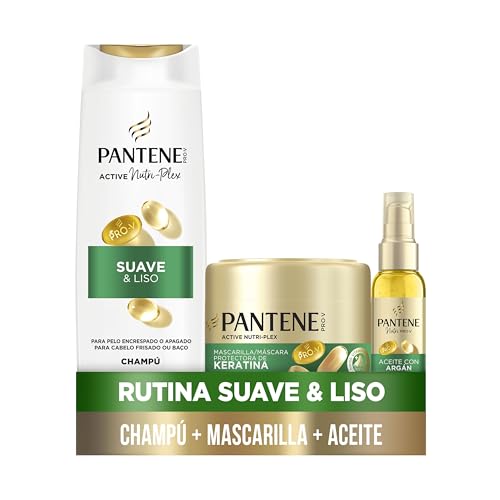 Pantene Pro-V Shampoo macio e liso de 325 ml, máscara de 300 ml, óleo de 100 ml para cabelo crespado e desligado. Limpeza suave. Protege ligações empilhares