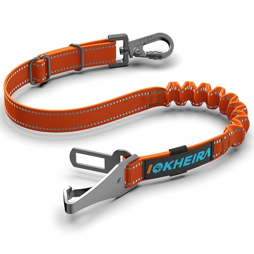 Iokheira Cinto de segurança para cães, cinto de segurança para animais de estimação e acessório de barra de fecho com mosquetão giratório com fecho (laranja)