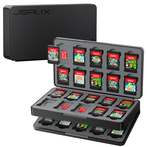 JSAUX Caixa para cartões de jogo compatível com Nintendo Switch 2 (2025), Switch OLED e Lite, Game Card Case estojo rígido para 40 cartuchos e cartões micro SD, acessório para Switch - preto