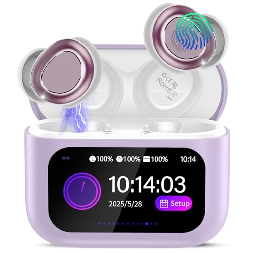 Auriculares sem fios, mini auriculares para dormir com ecrã tátil, HiFi estéreo capacetes sem fios Bluetooth 5.4 com cancelamento de ruído micro, impermeável IP7 auriculares dormir, roxo