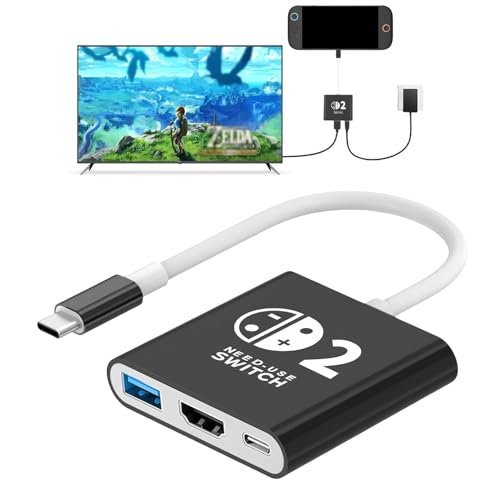 AriKroii Switch 2 TV Dock, 3 em 1 porta base de suporte com porta HDMI 4K/USB 3.0/PD de 100 W, Docking Station para Nintendo Switch 2, Dock oficial substituição