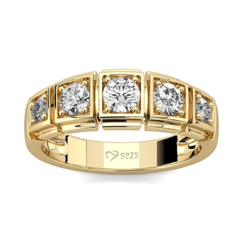 Jeulia Anel de prata de lei 925 para mulher, anel de noivado de ouro amarelo, anel de casamento com cristais de zircónio, anel de mulher para aniversário