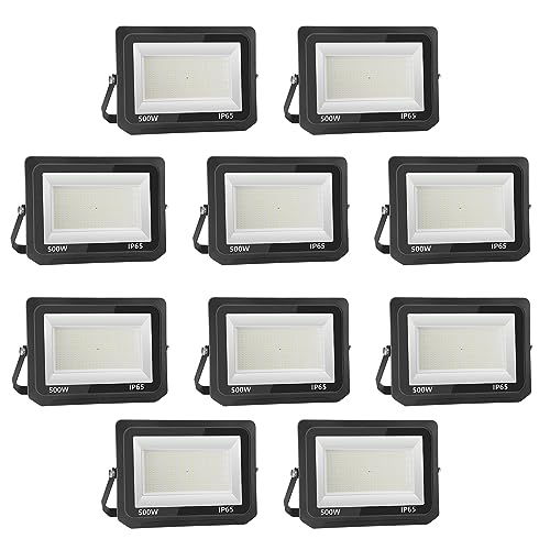 Loyal Projetor LED para exteriores: 500 W, projetor super brilhante, 6000 K, branco frio, 50000 lm, IP65, impermeável, ajustável, com pinça para jardim, garagem