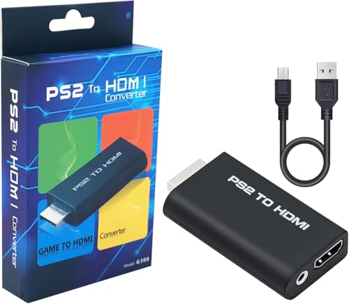 Mcbazel PS2 Adaptador HDMI de áudio e conversor de vídeo HDMI com saída de áudio de 3,5 mm para monitor HDMI HDTV, compatível com PS1 e PS2 1000, 3000, 50000 e 70000