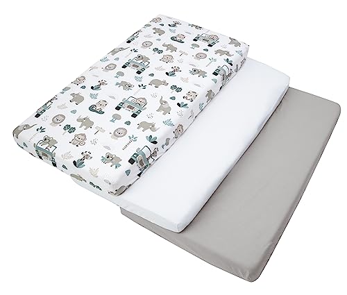 Medi Partners Conjunto de 3 unidades. Lençol de baixo ajustável 60 x 120 cm 100% algodão roupa de cama para bebés colchão saco de dormir berço