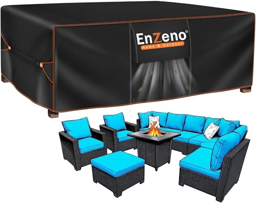 Enzeno Capa mesa exterior impermeável, capa para móveis de exterior impermeável, 250 x 210 x 90 cm, conjunto de jardim exterior aplicável a mesa e cadeiras, anti-vento, anti-UV