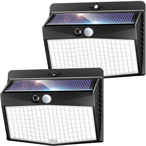 nipify Luz solar exterior, 3 modos / 2 pacotes holofotes solares exteriores com sensor de movimento, candeeiro solar impermeável para jardim, pátio, rua, pátio, caminhos