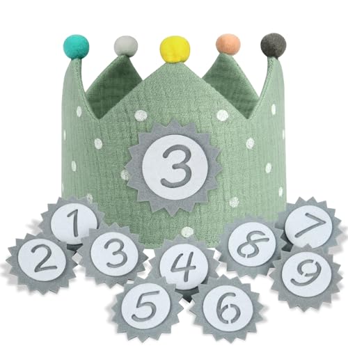 URAQT Corona Cumpleaños, Corona de Infantil Cumpleañoscon Números Intercambiables del 0 al 9, Corona Cumpleaños 1 Año con Ajustable Aniversario Años o Meses, Fiesta