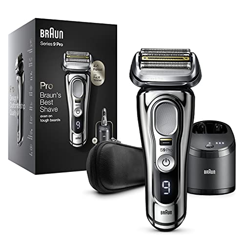 Braun Série 9 Pro máquina de barbear elétrica para homem, máquina de barbear com aparador ProLift e cabeça 4 em 1, centro de limpeza e carregamento 5 em 1, capa, recarregável, sem fios, 9466 CC,
