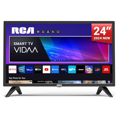 RCA Smart TV de 24 polegadas WiFi TV com ecrã LED, LAN, App Store, sintonizador digital, Prime Video, Netflix, Youtube, DAZN, Disney+, Pluto TV e muito mais (VRS24HF1, 2024)