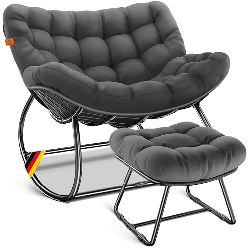 KESSER® Cadeira de cadeira com apoio para os pés para interiores e exteriores, ergonómica, carga máxima de 120 kg, cadeira relaxante, pernas antiderrapantes, resistente às intempéries, ideal para