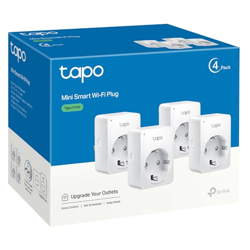 Tapo P100 (4 embalagens) – Mini tomada inteligente Wi-Fi, ideal para programar ligado/desligar e economizar energia, sem necessidade de concentrador, compatível com Alexa e Google Home