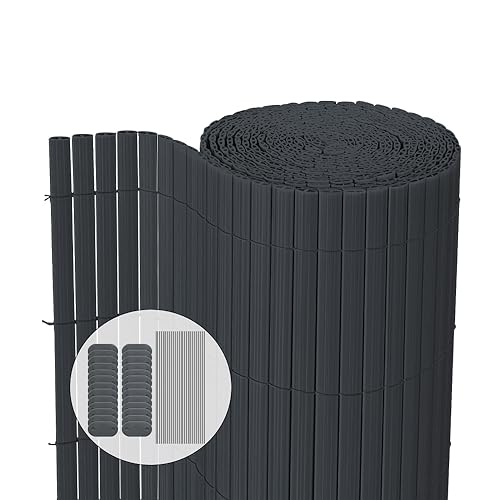VOUNOT® Canhizo oculto em PVC frente e verso 80 x 500 cm com ponte reforçada, tapete PVC cerca de privacidade, ecrã de proteção visual para jardim, varanda, terraço, cinzento