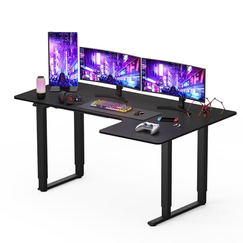 FLEXISPOT QS Mesa elétrica ajustável em altura, 180 x 110 cm, com 4 pinas, mesa em forma de L, mesa de jantar, mesa Gaming Standing Desk com 2 motores potentes (preto)
