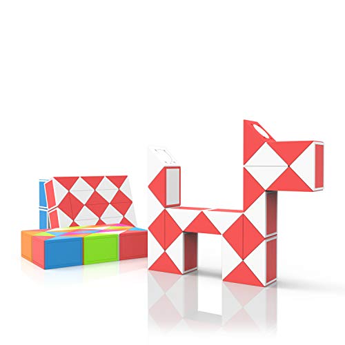ROXENDA Magic Snake com 24 segmentos, 3D Magic Snake Cube - Puzzle Games IQ Toy para crianças e adultos - 1 embalagem (vermelho, 24 segmentos)