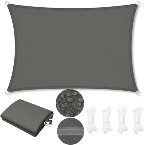 WOLTU Toldo vela de sombra impermeável, retangular, 2,5 x 3,5 m, poliéster, 200 g/m², toldo à prova de vento e proteção contra raios UV, toldo para jardim, pátio, piscina, cinzento escuro