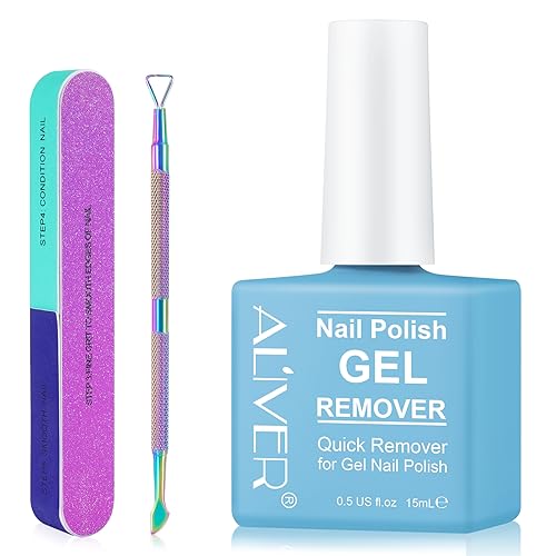 Removedor esmalte semipermanente, remove esmalte semipermanente, removedor de verniz de gel para unhas em 3-5 minutos, fácil e rápido, não prejudica a unha, com lima de unhas e empurrador de unhas E