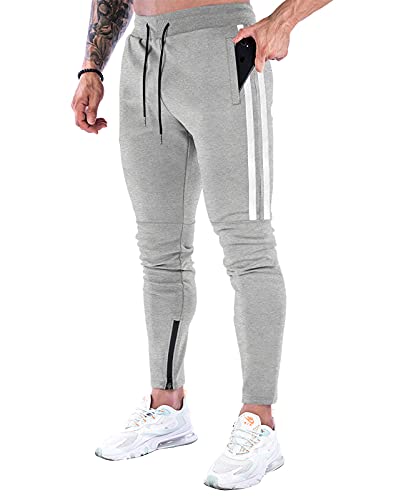 Suwangi Calças desportivas corrida para homem, Jogger, ginásio, fitness, treino, calças compridas, fato de treino com fecho de correr