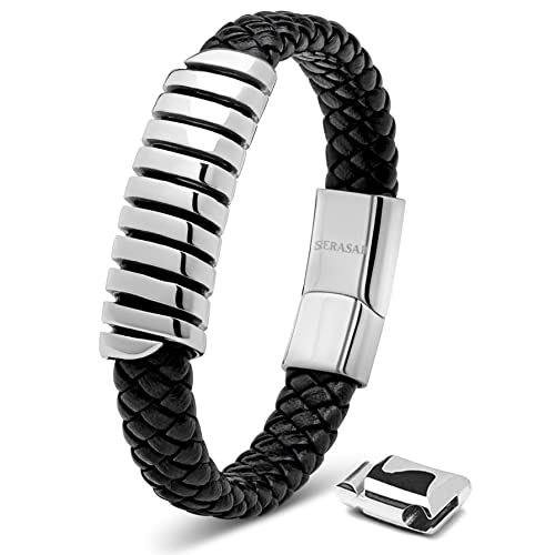 SERASAR Pulseiras de couro premium para homem | fecho seguro de aço inoxidável | três cores | caixa de jóias incluída