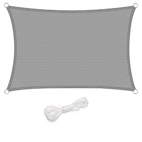 WOLTU Toldo vela de sombra retangular, 2 x 4 m, HDPE, respirável prevenção contra raios UV, proteção solar 85% resistente e para jardim, pátio, exterior areia, cinzento claro