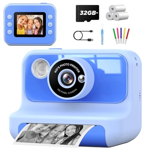 Câmara instantânea para crianças, LETSHAHA 1080P 20MP 10X câmara fotos instantâneas crianças de papel de impressão 3D preto e um cartão de 32 GB, câmara infantil instantânea, presente para crianças de