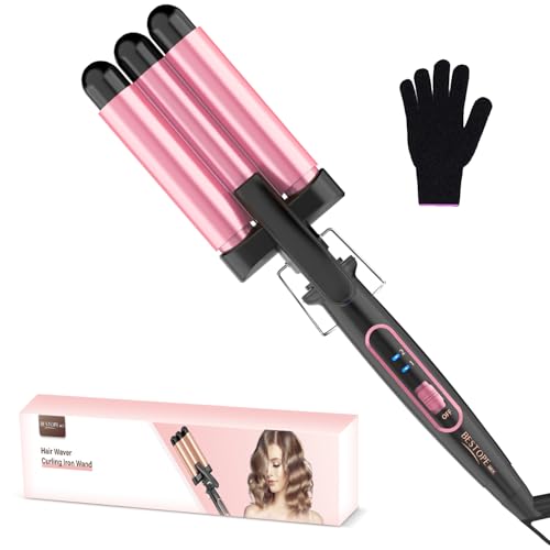 Modelador de cabelo ondas-BESTOPE MIX modelador de cabelo 22 mm, ferro ondas 150 °C/210 °C, modelador de cabelo de aquecimento rápido para cabelo comprido e curto rosa e preto