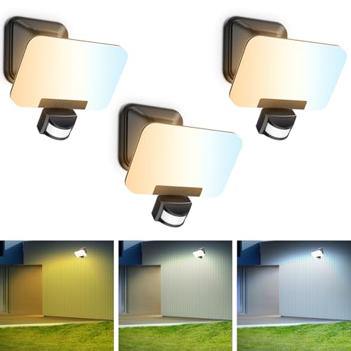 OREiN Foco LED com detetor de movimento para exteriores, 2800 lm, 2700/4000/6500 K, luz branca quente/neutra/fria, super brilhante, com 3 modos de iluminação, IP65, impermeável, 3 peças