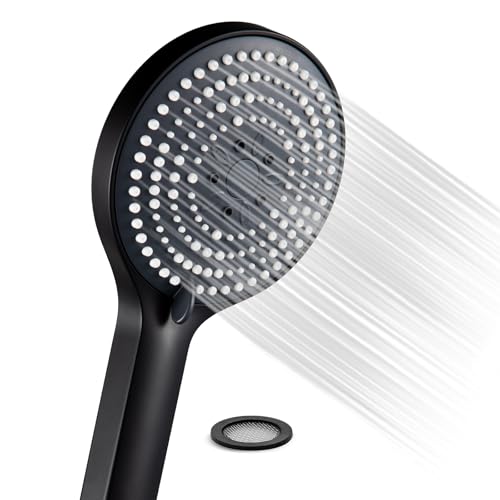 OFFO Cabeça de duche preta grande com 6 tipos de jato, cabeça de chuveiro para cabeça de chuveiro, economia de água, cabeça de chuveiro para casa de banho, cabeça de chuveiro grande XXL (GZRD 130 mm),
