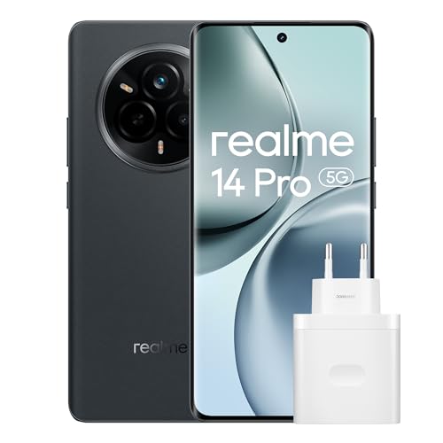 realme 14 Pro 5G Smartphone 8 + 256 GB telemóvel, processador Dimensity 7300, bateria 5280 mAh carregamento rápido de 45 W, ecrã OLED de 120 Hz, câmara tripla de 50 MP OIS, preto (com ADD. aptador)