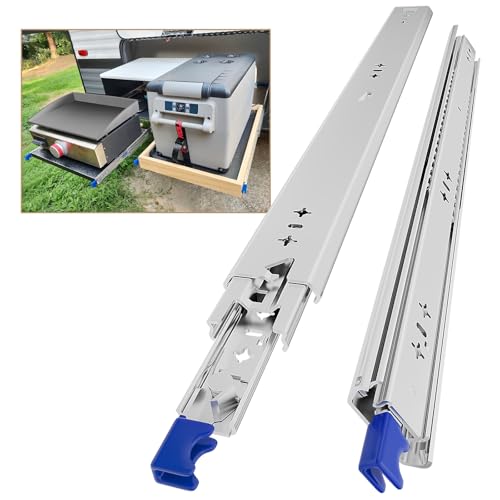 AOLISHENG Guias de correr para gavetas com travão 600 mm extensão completa para trabalho pesado trilhos para gavetas 120 kg capacidade de carga com fechadura 1 par (2 peças)
