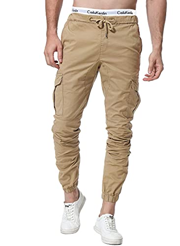 ZOEREA Calças de homem, casuais, desporto, elásticas, jogadores, compridas, com bolsos de algodão, Slim Fit Cargo Trouser de homens