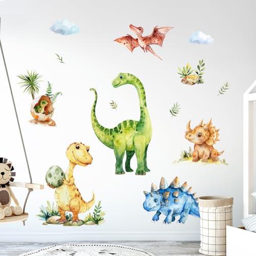 Tanlaby Autocolantes de parede dinossauros animais palmeira autocolantes parede dinossauros selva vinil parede para crianças bebés quarto de brincar quarto berçário