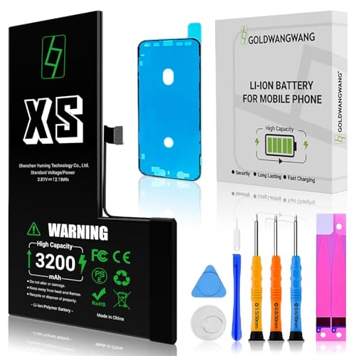 GOLDWANGWANG Bateria para iPhone XS, 3200 mAh de alta capacidade, compatível com A2097 A1920 A2100 A2098, 0 ciclos, kit completo de reparação, certificado CE/RoHS/FCC