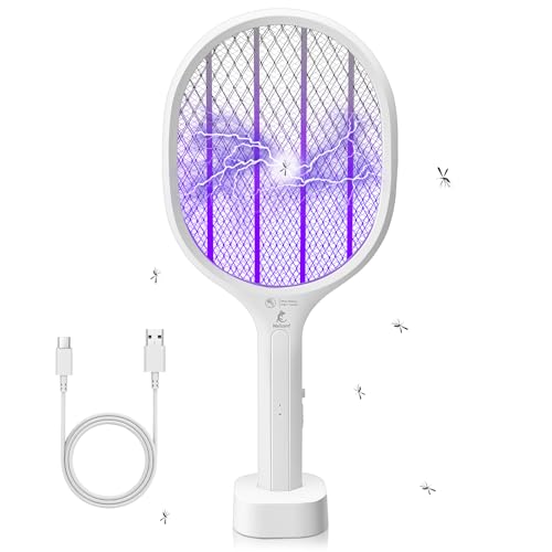 Walizard 2-IN-1 Raquete mosquiteira elétrica: Mata moscas mosquitos insetos elétrico anti-mosquitos Fly Killer Bug Zapper 3000 V USB recarregável