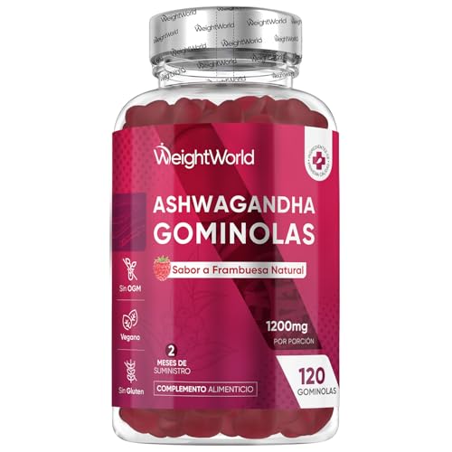 Ashwagandha Gominolas 1200 mg - 120 gomas veganas com sabor de framboesas, suplemento Ayurveda da Withania Somnifera, sem glúten, sem lactose e keto para 2 meses
