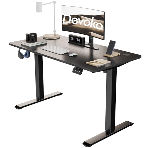 Devoko Mesa elétrica elevável 120 x 60 cm, mesa regulável em altura com gancho, 71 - 119 cm, 2 opções de memória inteligente, adequado para estudar o trabalho (preto)